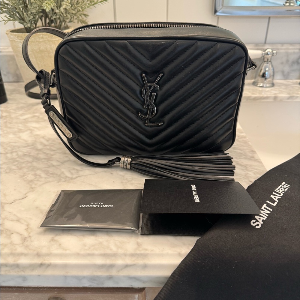 Saint Laurent Black Chevron Shoulder Bag